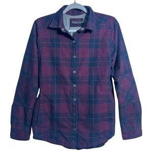 PrAna Shacket Jacket Womens Medium Plaid Flannel‎ Cabincore Lined Snap Purple